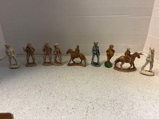9 vintage World War II composition toy soldiers