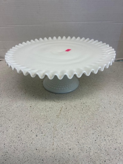 vintage Fenton hobnail ruffled cake plate stand