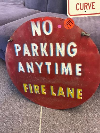 no parking anytime fire lane vintage sign metal