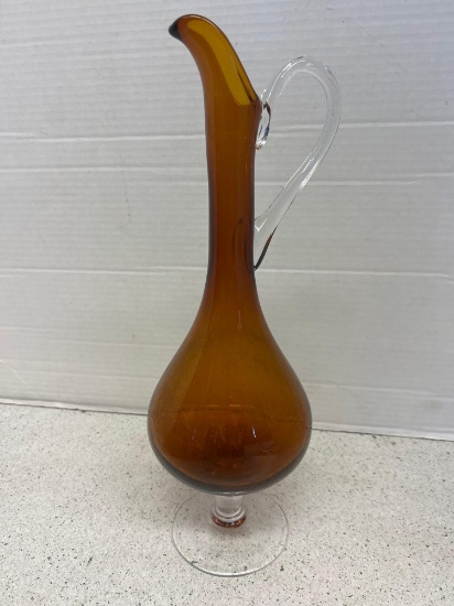 vintage amber hand blown decanter