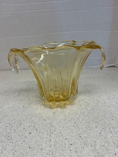 vintage amber honey art glass vase