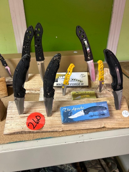 3 Apache knives, 3 pocket fury knives, and 3 magnum force III knives