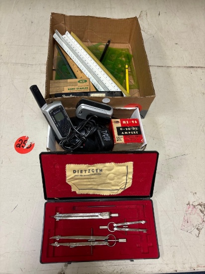 Drafting set, rulers, other office supplies