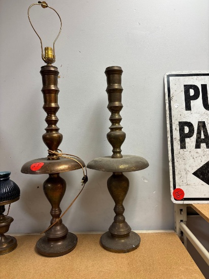 Pair of brass lamps