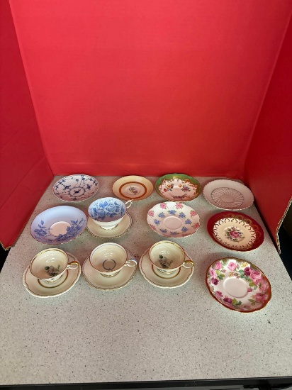 Bone China teacups and saucers, 4 matching