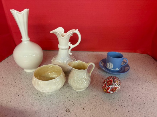 Lenox, Belleek, Wedgwood vase, pitcher, cup saucer etc