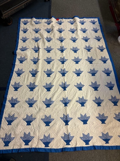 Flower basket quilt, and two vintage linens