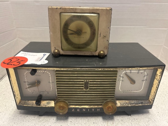Zenith radio, no tubes, and vintage wesclox