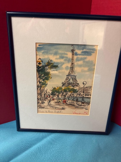 art watercolor, Paris tour Eiffel signed