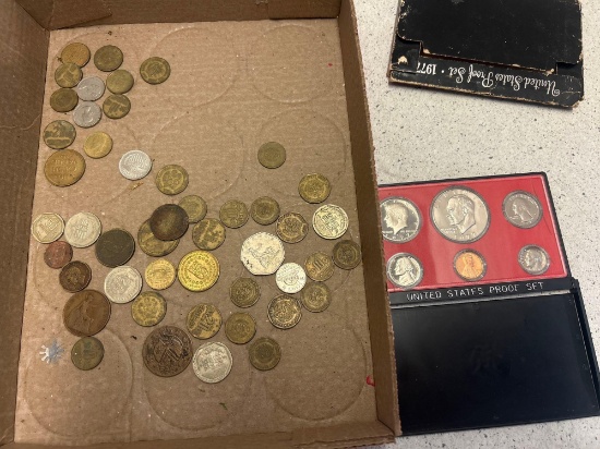foreign coins and 1977, United States proof set