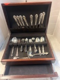 Oneida stainless silverware set in wooden box