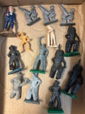 8 cowboy and Indian plastic figures, 3 metal artillery gunners and 3 misc