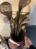 17 Vintage golf clubs in bag