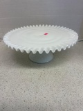 vintage Fenton hobnail ruffled cake plate stand