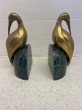 pair of midcentury brass egret book ends