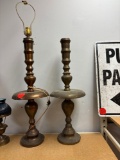 Pair of brass lamps