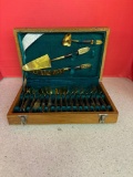 a 19-piece vintage S. Samran Thailand Co. cutlery dessert set, bronze and wood