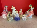 Six Royal Daulton bone China figurines, 1 is Lefton