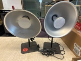 two metal lamps