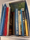 box of vintage books and folders