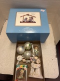 precious moments figures, Christmas ornaments, and large six piece hallmark exclusive, come let us
