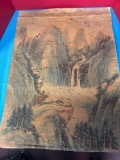 antique Chinese scroll painting of a landscape
