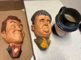 vintage chalk ware heads and mug