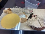 Glass, serving dishes, pedestal bowl, doll, decoratives, and more