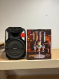 Tzumi mega bass speaker and Godinger six bottle liquor dispenser