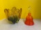 Italian glass bowl 7 inches and Orange glass and bell