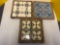 3 wooden framed vintage ceramic trivets