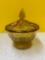 Amber honey Colored glass covered candy dish