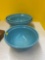three piece set of mason cash turquoise mixing bowls