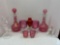 Pair of cranberry glass, crackle glass decanter, more
