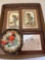 Two Hummel pictures, Chalkware bird, Small sampler