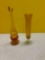 Amber hobnail swung vase and etched vase