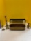 Two solid brass planters, 3 brass candlesticks, brass vase