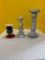 Three candleholders, one new with tags