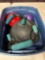 Tote full of exercise equipment