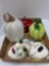 Hand blown glass pumpkins and ceramic masks