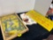 antique tabletop pinball game and cardboard signs