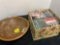 vintage tapes and wooden bowl