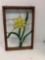 Framed stained glass, leaded window of daffodil