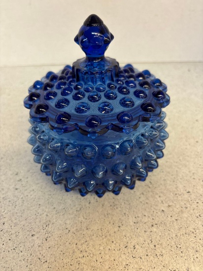 Cobalt blue hobnail candy dish