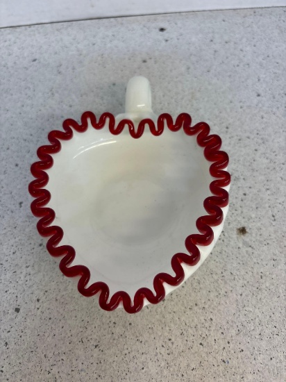 Fenton Ruby red crested heart dish