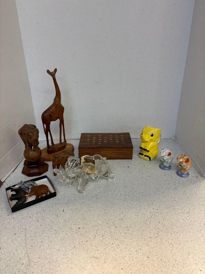 Wood ceramic and glass elephants
