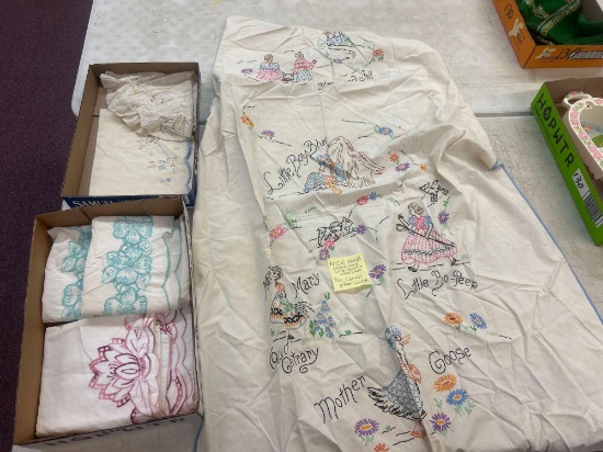 Nice childs embroidered crib sheet and pillowcase Plus quilts and pillow cover
