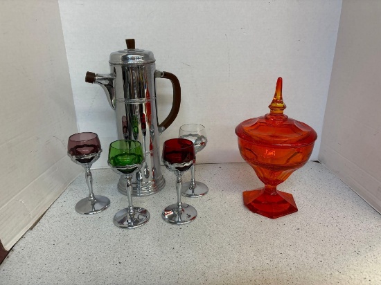 Art deco, chrome craft bar ware set