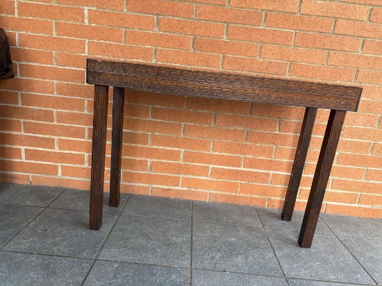Narrow Foyer or Sofa Table Carved Distinct Tile Top