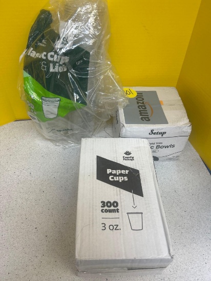 plastic cups and bowls, paper cups